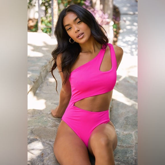 Lulus Other - NWOT Lulus Sun Bound Fuchsia Cutout One-Shoulder One-Piece Swimsuit, Size XL